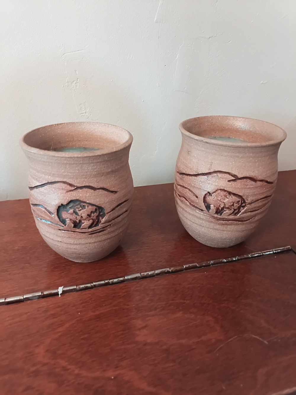 Handcrafted Brown Ceramic Buffalo Tumblers Candles - Rustic Home Art